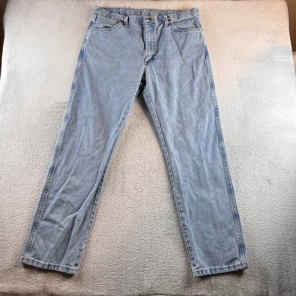 Wrangler Western Jeans Mens 36x32 Blue Light Wash Relaxed Fit Straight Leg